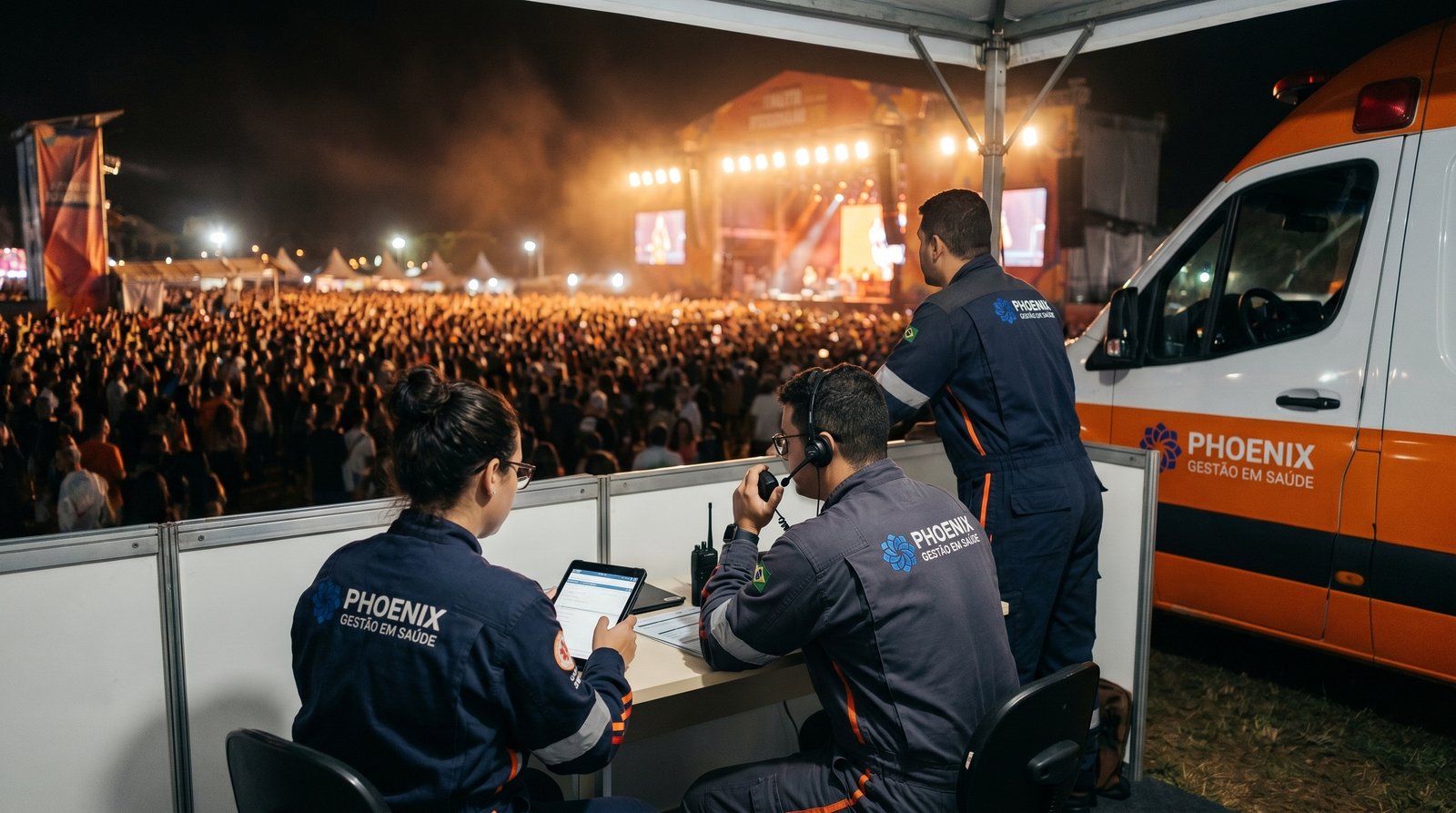 Posto médico e ambulância Phoenix em operação de evento